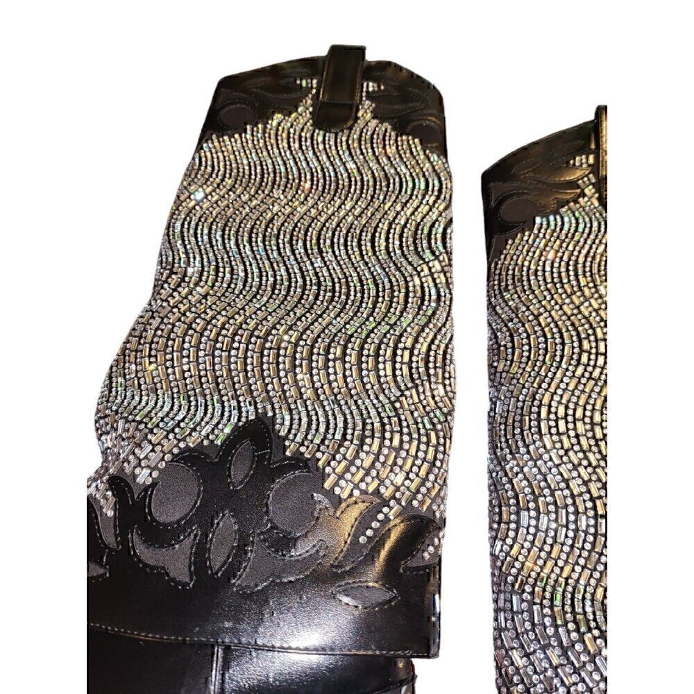 Bella Embellished Cowboy Boots - Black Size 6 New - Picture 7 of 9